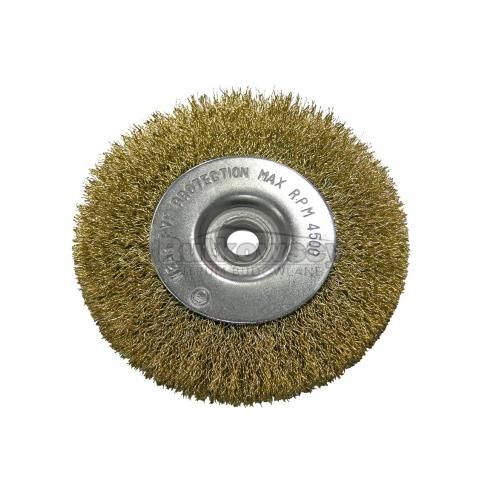 Szczotka tarczowa z drutu falowanego mosiądzowanego z otworem PROLINE